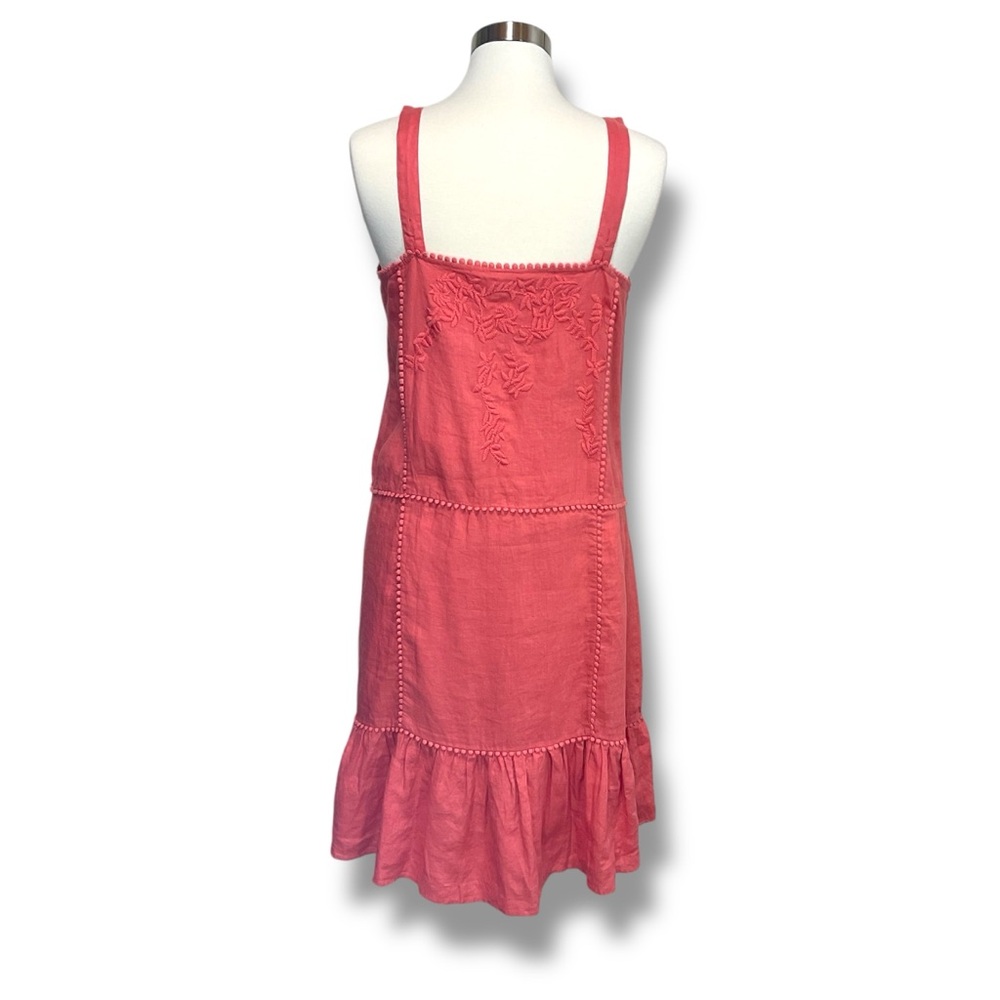 Magaschoni Coral Linen Embroidered Ruffle Hem Sun Dress - Picture 3 of 5